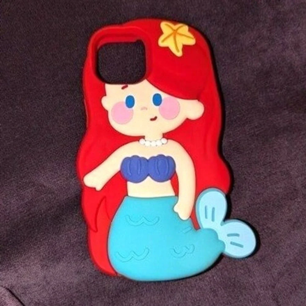 Kawaii Red Mermaid Silicone Case for iPhone 14 Pro 6.1'' Phone Cases 3D Cute